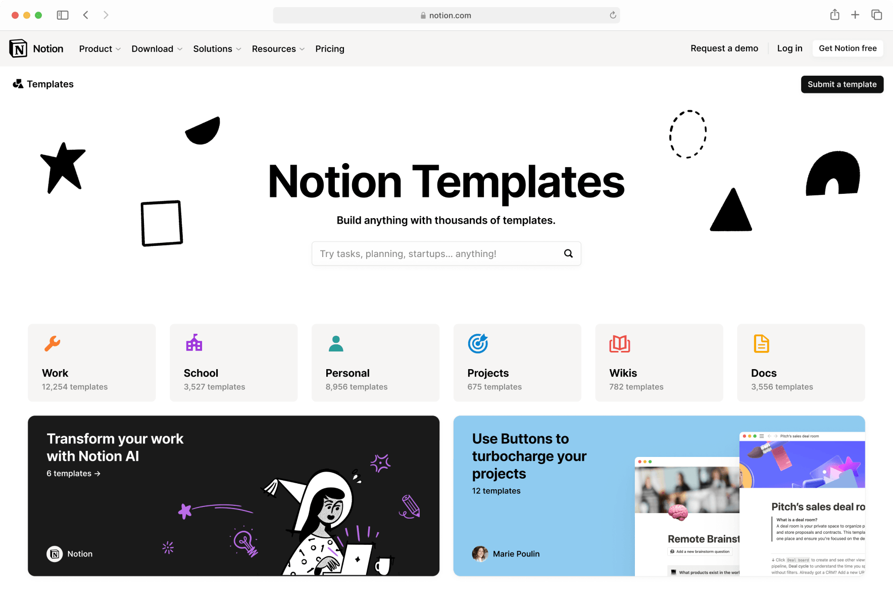 Notion's Template Gallery UI